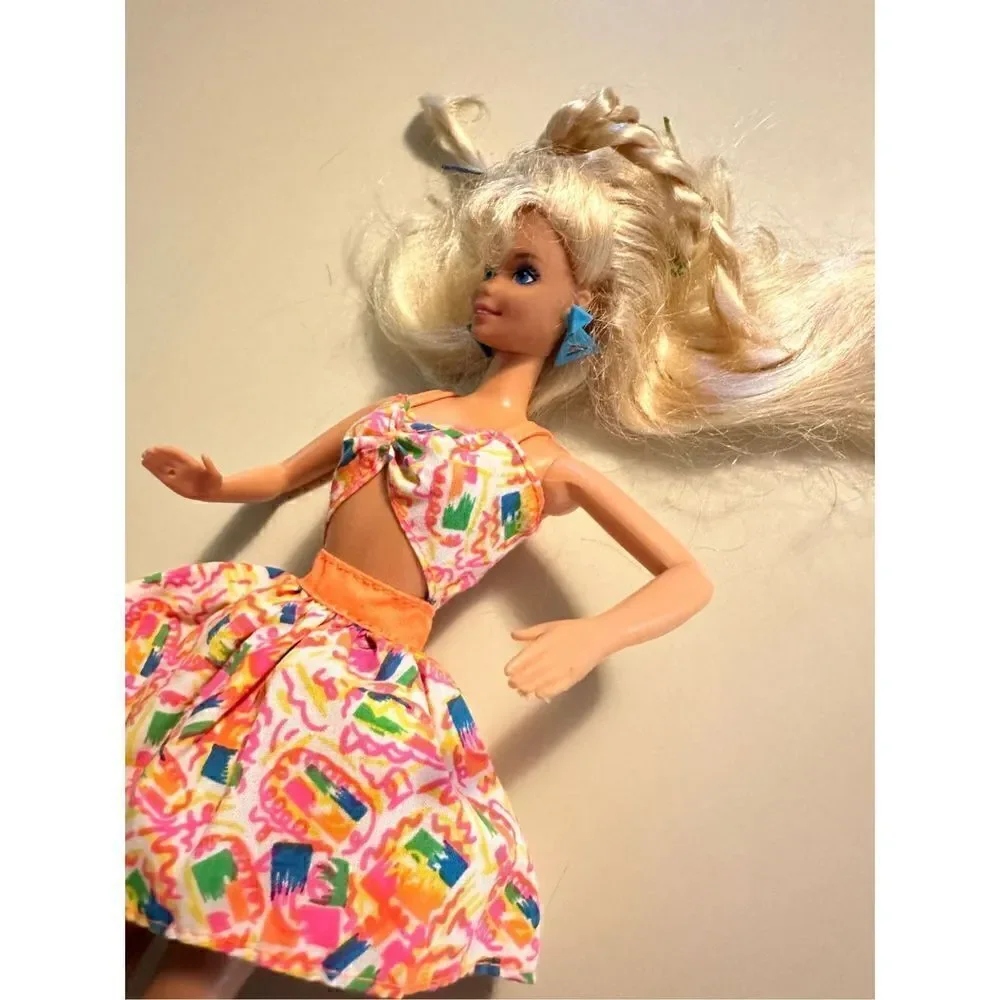 Vintage 80s Mattel Barbie Doll with Dress and earrings Blonde Retro